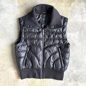 Express Women’s Black Quilted Puffer Vest Faux Leather Down Blend Medium